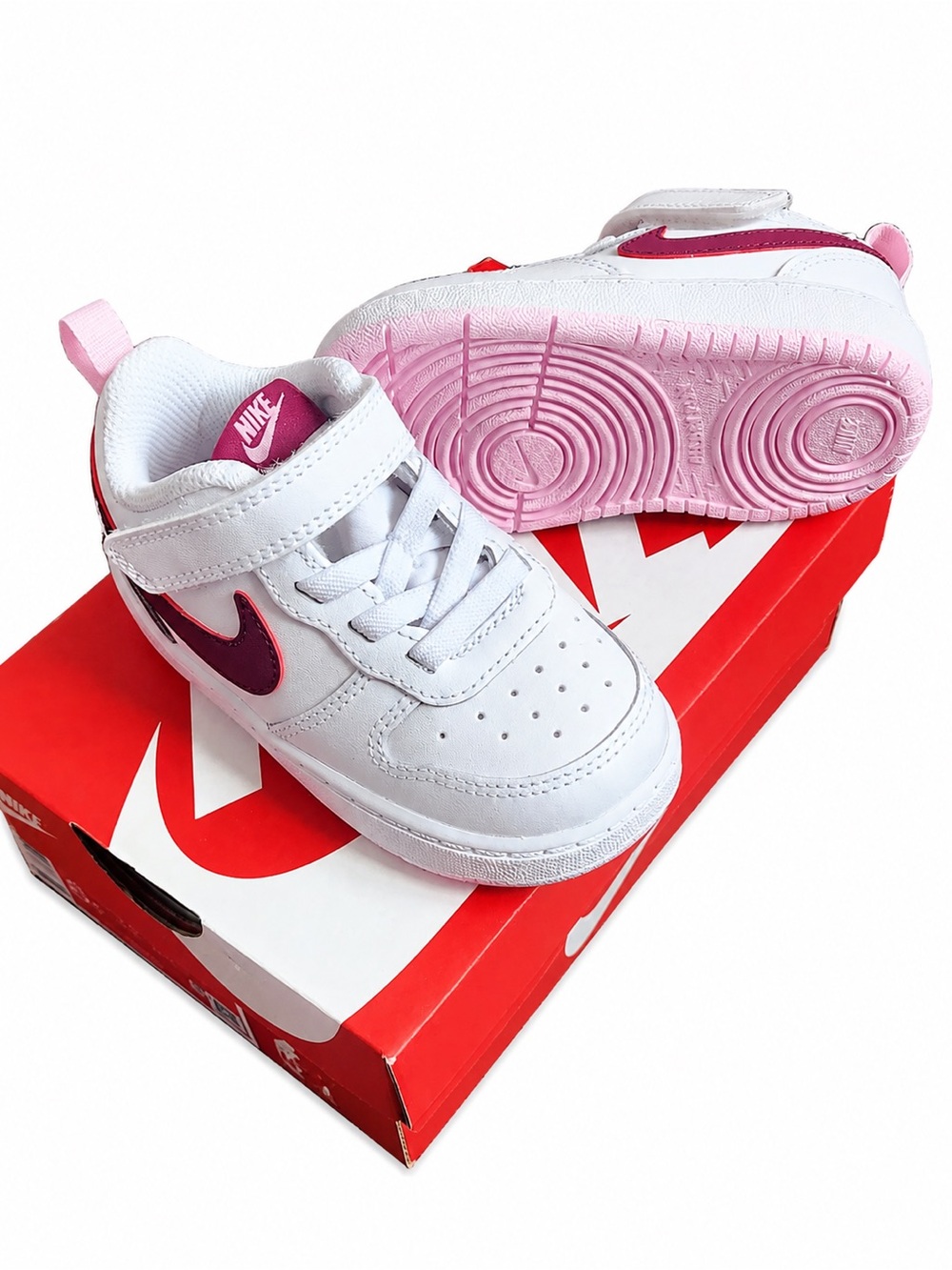 NIKE NWT Court Borough White Pink Velcro Sneakers Toddler Girl Sz 6C (with box)